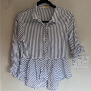 Love Notes Sky and Ivory Striped Shirt SZ Large